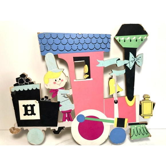 Dolly Toy Co. Nursery Train Wall Hanging Cardboard Heavy Thick set of 4 - Picture 4 of 12